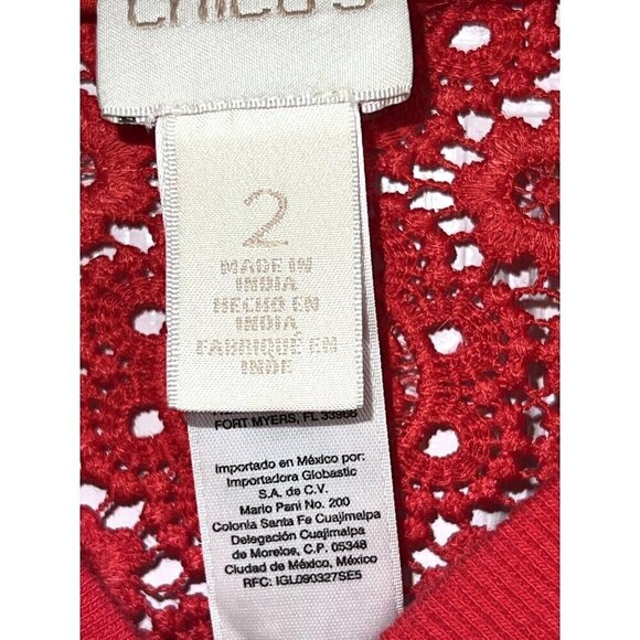 NWOT CHICO'S Red Lace Semi Sheer Full Zip Jacket Sz 2 / Large - Picture 9 of 16